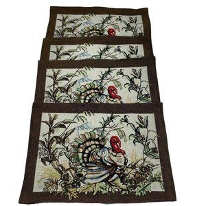 Thanksgiving Set of 4 Turkey Placemats Harvest Leaves Brown 17.5" X 12.5"